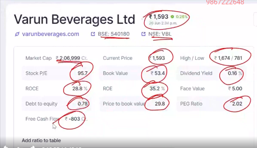 Varun Beverages financial data and stock performance overview.